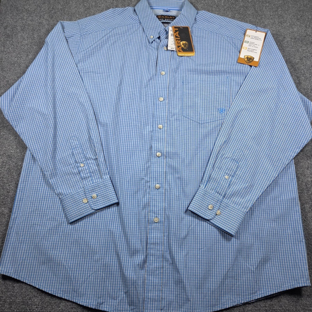 Ariat Pro Series Men's XXL Button Down Long Sleeve Shirt Blue Plaid NEW